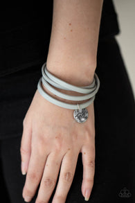 "Wonderfully Worded" Gray Leather Triple Wrap FAITH Charm Clasp Bracelet