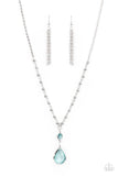 "Titanic Splendor" Silver Metal & Blue Faceted Teardrop Gem Necklace Set