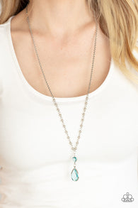 "Titanic Splendor" Silver Metal & Blue Faceted Teardrop Gem Necklace Set