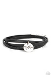 "Wonderfully Worded" Black Leather Triple Wrap FAITH Charm Clasp Bracelet