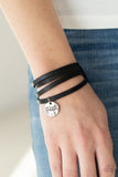 "Wonderfully Worded" Black Leather Triple Wrap FAITH Charm Clasp Bracelet