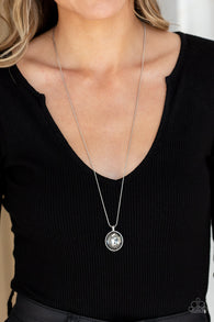 "Instant Icon" Silver Metal Smoky Grey Rhinestone Solitaire Necklace Set