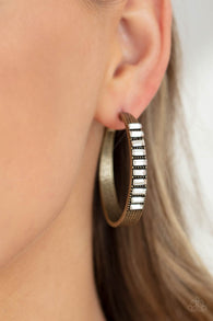 "More To Love" Antiqued Brass & White/Clear Rhinestone Hoop Earrings