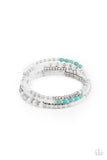 "Infinitely Dreamy" Iridescent White, Silver & Turquoise Bead Flexible COIL Bracelet