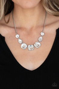 "Unfiltered Confidence" Silver Metal Clear/White Rhinestone Necklace Set