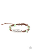 Paparazzi "Roaming for Days" Brown Leather & Green Color Cat's Eye "WANDER" Bracelet