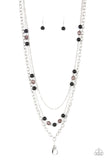 Paparazzi " Gleam Work " Silver Metal & Black Beads Lanyard Necklace Set