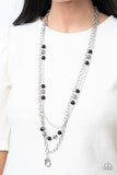 Paparazzi " Gleam Work " Silver Metal & Black Beads Lanyard Necklace Set