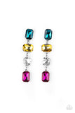 "Cosmic Heiress" Silver Metal Multi Color Rhinestone Dangle Earrings