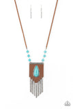 Paparazzi " Enchantingly Tribal " Brown Leather & Blue Crackle Turquoise Necklace Set