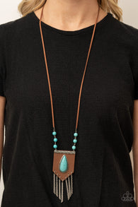 Paparazzi " Enchantingly Tribal " Brown Leather & Blue Crackle Turquoise Necklace Set