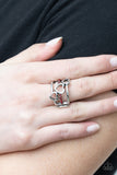 Paparazzi "Give Me Amor" Silver Metal & Red Rhinestone Triple Heart Elastic Ring