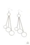 "Demurely Dazzling" Silver Metal & White Rhinestone Tassels/Circles Earrings