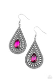 "Metro Masquerade" Silver Metal Pink & White/Clear Rhinestone Teardrop Earrings