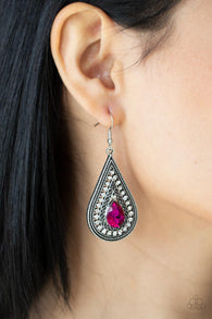 "Metro Masquerade" Silver Metal Pink & White/Clear Rhinestone Teardrop Earrings