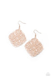 Paparazzi " Dubai Detour " Rose Gold Metal Scroll Work Flower Petals Earrings