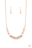 "Turn Up the Tea Lights" Copper Metal & Brown Crystal Bead Necklace Set