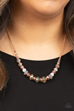 "Turn Up the Tea Lights" Copper Metal & Brown Crystal Bead Necklace Set