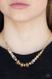 "Turn Up the Tea Lights" Gold Metal & Brown Crystal Bead Necklace Set