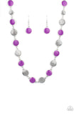 " Harmonizing Hotspot " Silver Metal With Purple & Silver Disc Necklace Set