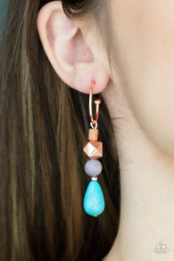 "Boulevard Stroll " Copper Metal Blue Crackle Turquoise Hoop Earrings