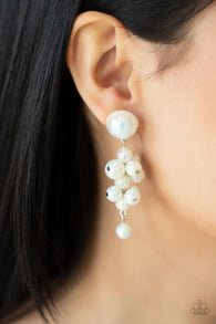 "Don't Rock the Yacht" Silver Metal & Iridescent White Pearl Cluster Earrings