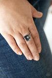 "Social Glow" Silver Metal & Emerald Cut Smoky Gray Rhinestone Bling Ring