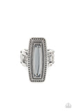 Paparazzi " Luminary Luster " Silver Metal Smoky Gray Gemstone Elongated Ring