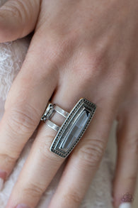 Paparazzi " Luminary Luster " Silver Metal Smoky Gray Gemstone Elongated Ring