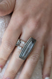 Paparazzi " Luminary Luster " Silver Metal Smoky Gray Gemstone Elongated Ring