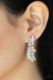 "Frond Fairytale" Silver Metal & Clear/White Rhinestone Leafy Hinged Post Earrings