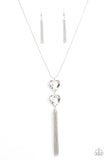 "Flirtatious of Them All" Silver Metal White Rhinestone Heart Tassel Necklace Set