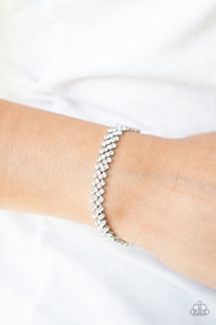 "Chicly Candescent" Silver Metal & White/Clear Rhinestone Mesh Clasp Bracelet