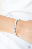 "Chicly Candescent" Silver Metal & White/Clear Rhinestone Mesh Clasp Bracelet