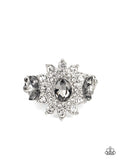 Paparazzi "The Princess And The Frond" Silver Metal Smoky Gray & White Rhinestone Ring