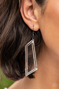 "The Final Cut" Gunmetal Clear Acrylic Rainbow Asymmetrical Emerald Cut Earrings