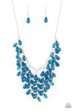 "Garden Fairytale" Silver Metal & Blue Faceted Crystal Waterfall Necklace