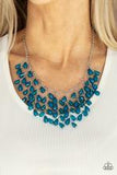 "Garden Fairytale" Silver Metal & Blue Faceted Crystal Waterfall Necklace