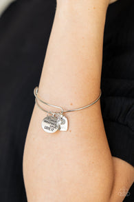 "Come What May and Love it" Silver Metal Inspirational Heart & Charm Bracelet