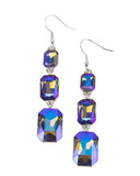 "Cosmic Red Carpet" Silver Metal Blue Multi Oil Spill Rhinestone Multi Earrings