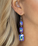 "Cosmic Red Carpet" Silver Metal Blue Multi Oil Spill Rhinestone Multi Earrings