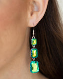 "Cosmic Red Carpet" Silver Metal Green UV Shimmer Rhinestone Multi Earrings