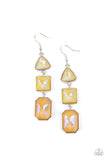 "Cosmic Culture" Silver Metal & Yellow UV Shimmer Rhinestone Multi Shape Earrings