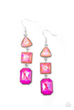 "Cosmic Culture" Silver Metal & Pink UV Shimmer Rhinestone Multi Shape Earrings