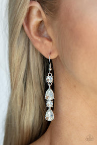 "Raise Your Glass to Glamour" Silver Metal & Three Tier White Rhinestone Earrings