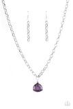 "Gallery Gem" Silver Metal Purple Teardrop Rhinestone Solitaire Necklace Set