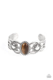 " Solar Solstice " Silver Metal & Tiger's Eye Stone Cuff Bracelet