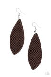 "Surf Scene" Stenciled Cutout Surfboard Teardrop Brown Wood Earrings