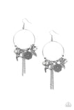 "Tweet Dreams" Silver Metal & White/Clear Rhinestone Charm Hoop Earrings