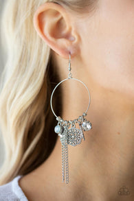 "Tweet Dreams" Silver Metal & White/Clear Rhinestone Charm Hoop Earrings